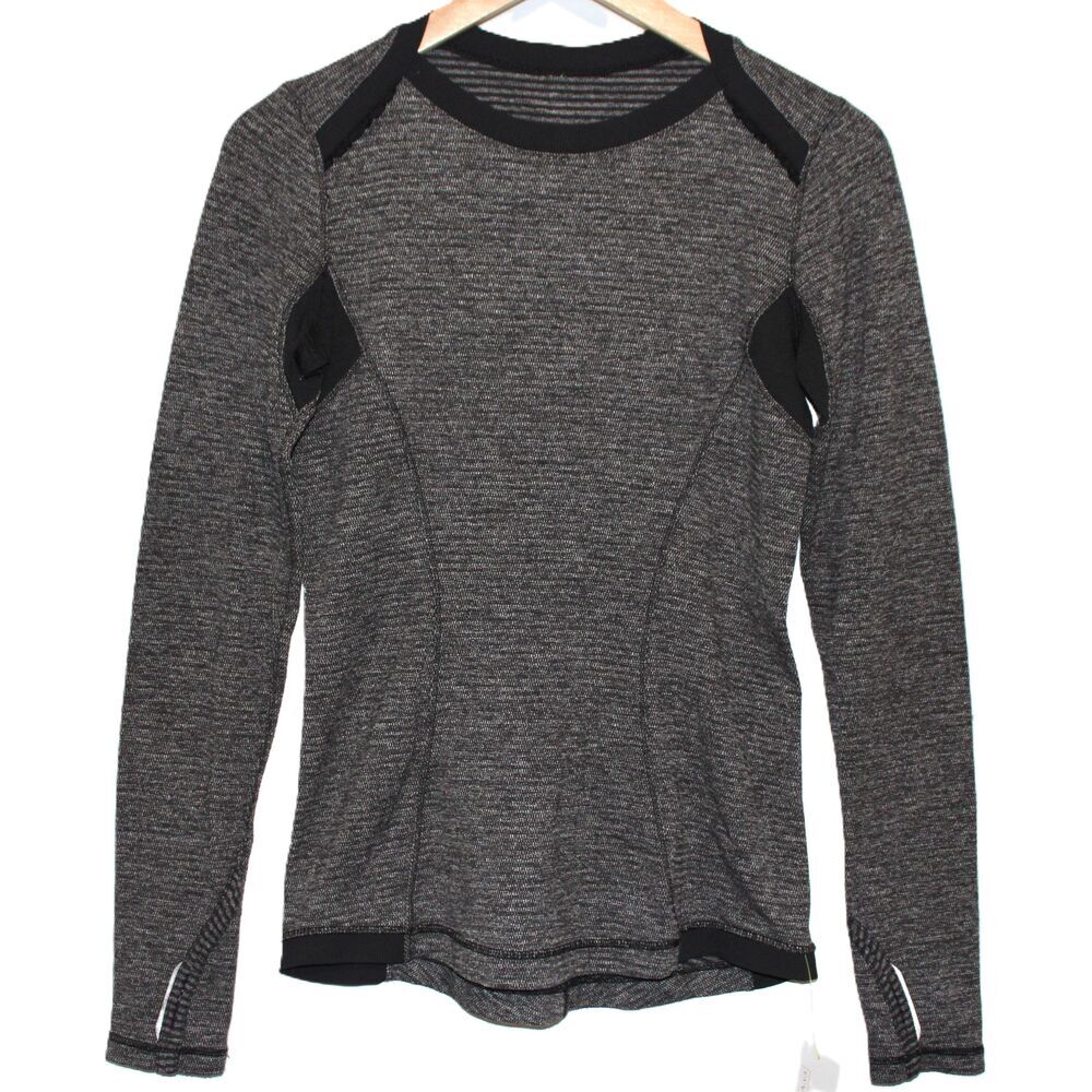 Womens Lululemon Base Runner Long Sleeve Black Grey Crew Neck Sweater Top Size M